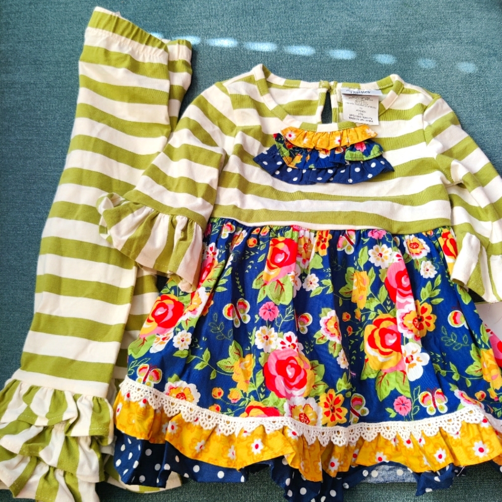 Girls matching ruffled dress and pants